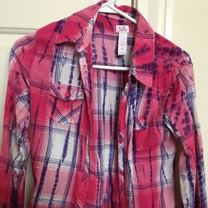 2/$15 justice pink and purple plaid long sleeve shirt